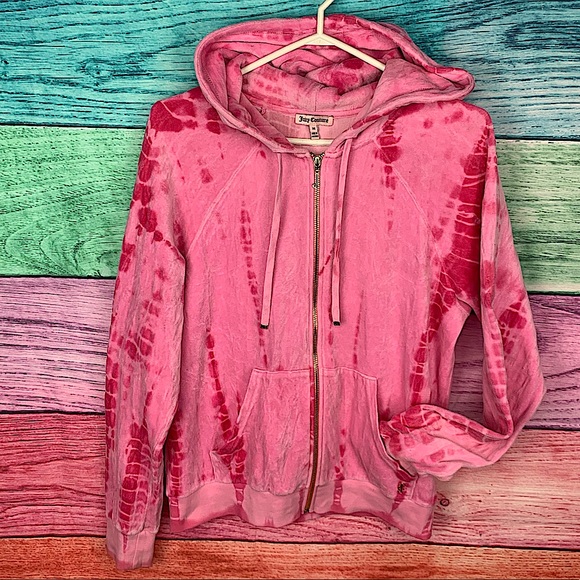 Juicy Couture Sweaters - JUICY COUTURE y2k vintage Pink tye dye style velour zip up sweater